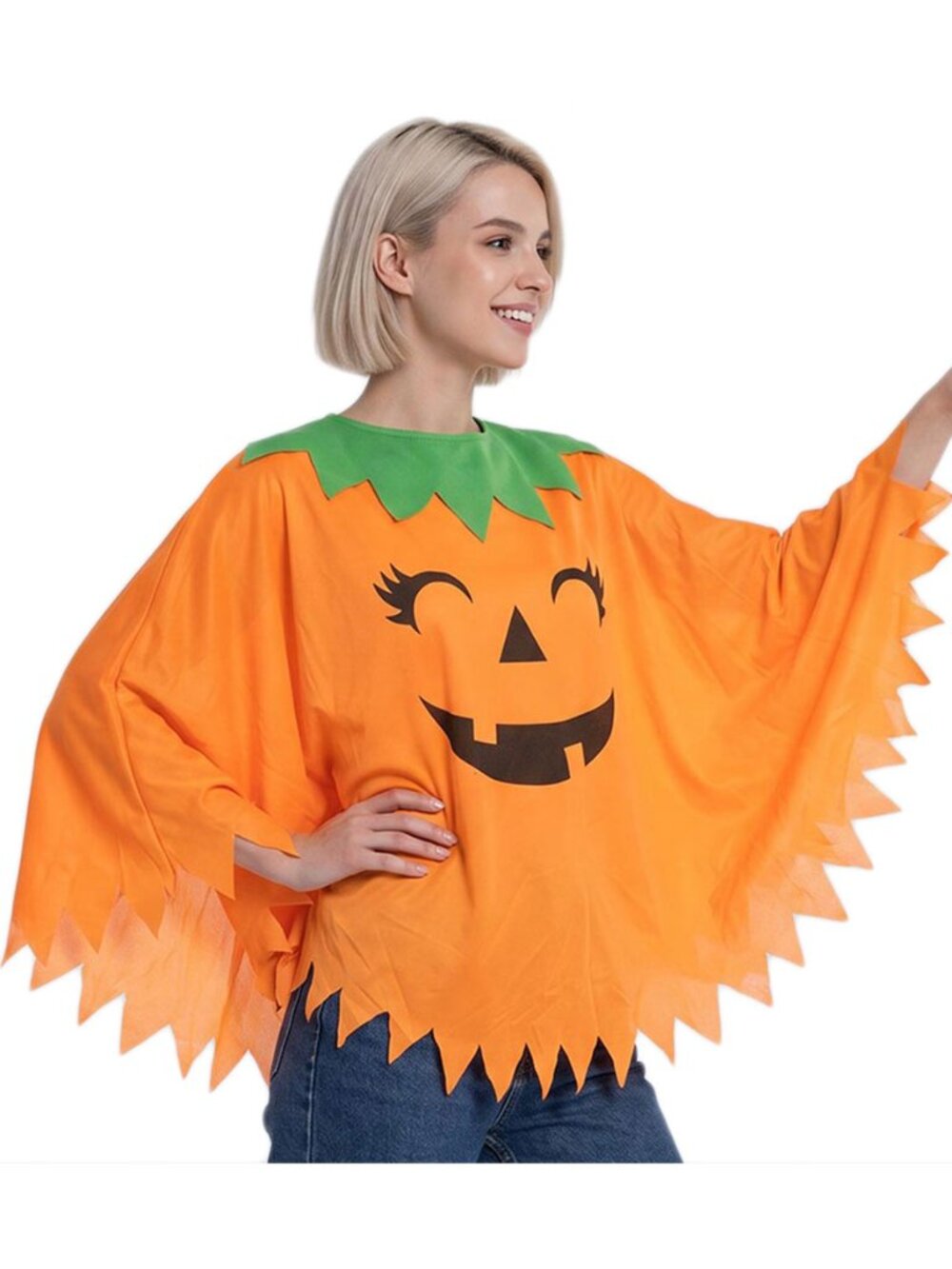 Tigerstars Halloween Pumpkin Face Batwing Costume Cape Poncho